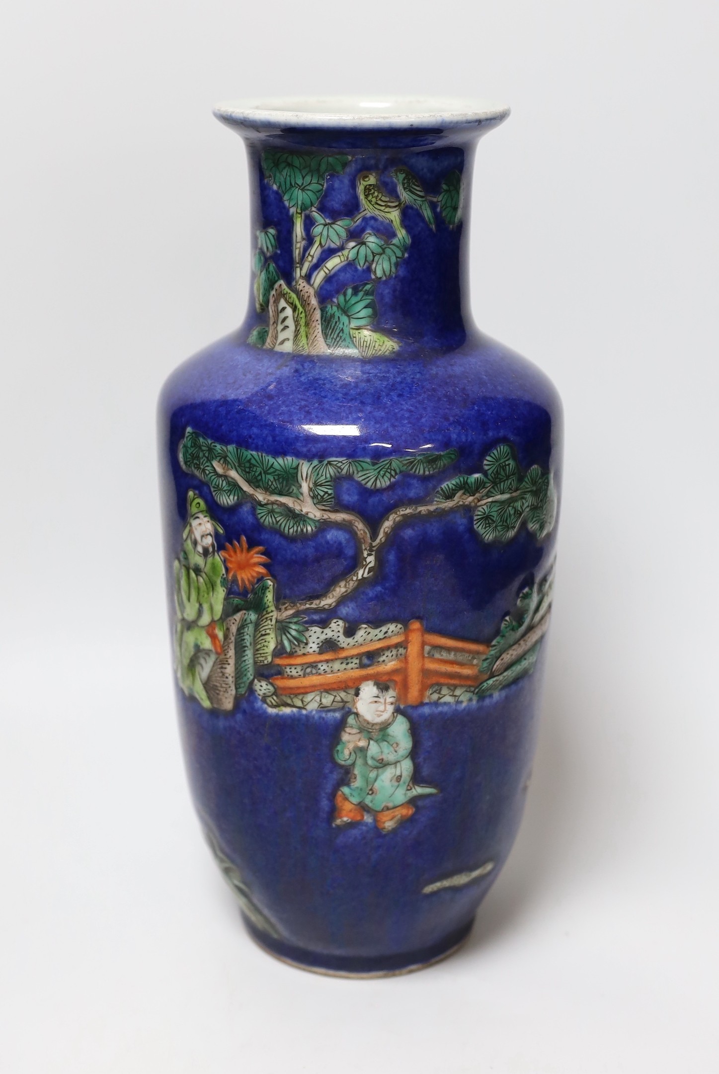 A Chinese powder blue ground figural vase, 33cm